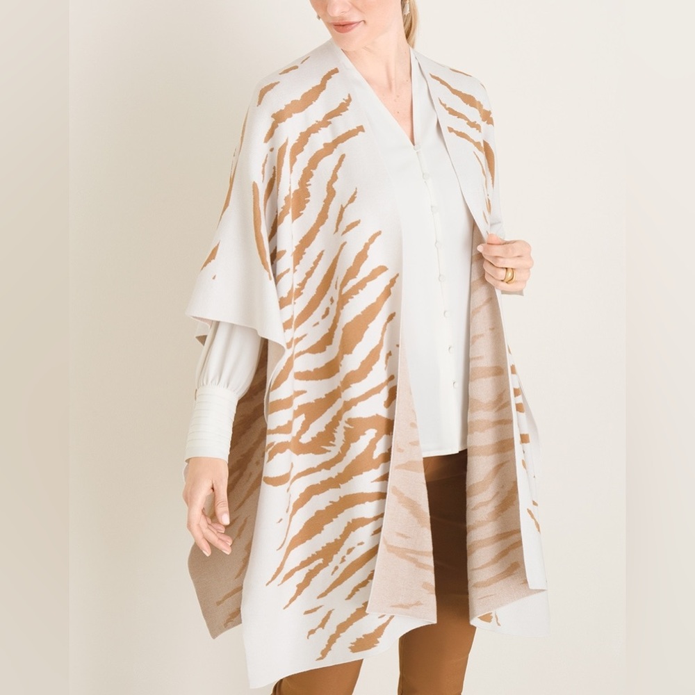 Chico's Cream and Tan Animal Print Wrap